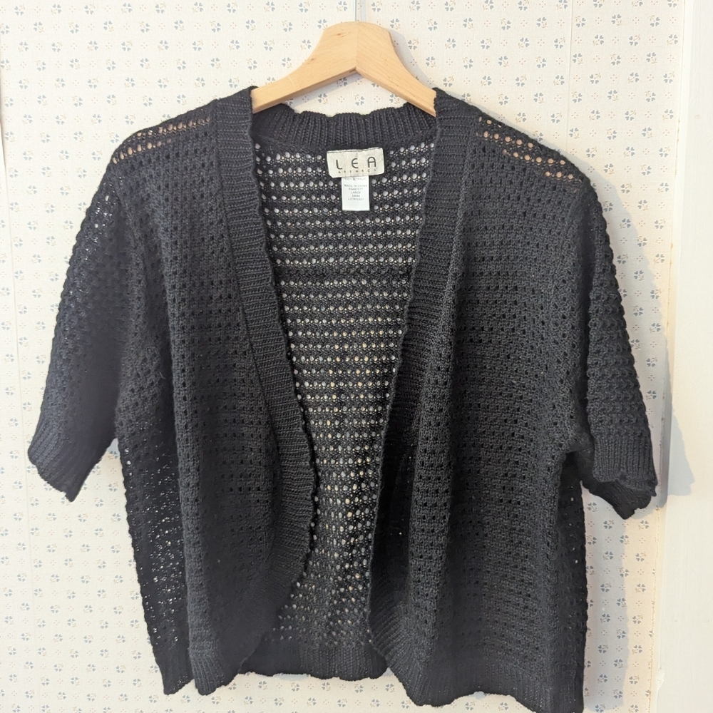🖤 Lea Apparel Crochet Top L Knit Shrug Whimsigoth Night Layer Crop
